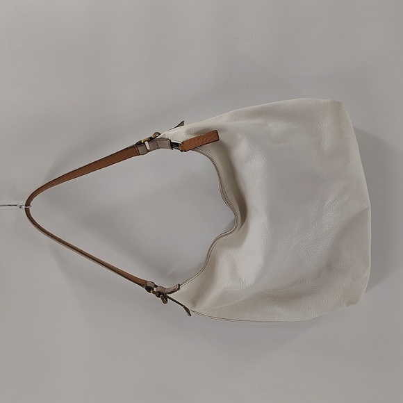 Fossil White Ivory Leather Hobo Bag Zip Beige Pocket Front Zip Top Shoulder Bag - Picture 8 of 13